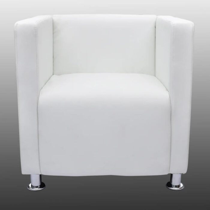 Fauteuil cube blanc simili cuir – Image 2