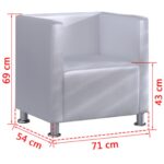 Fauteuil cube blanc simili cuir – Image 3