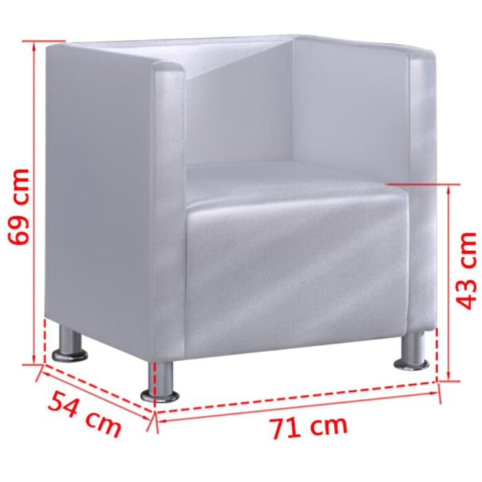 Fauteuil cube blanc simili cuir – Image 3