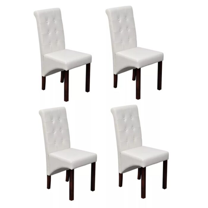 Chaises à manger lot de 4 blanc similicuir – Image 1