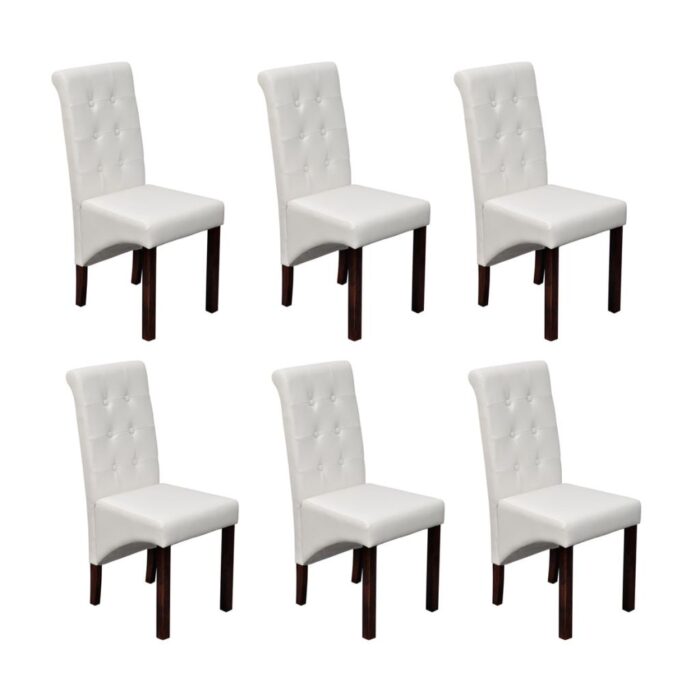 Chaises à manger lot de 6 blanc similicuir – Image 1