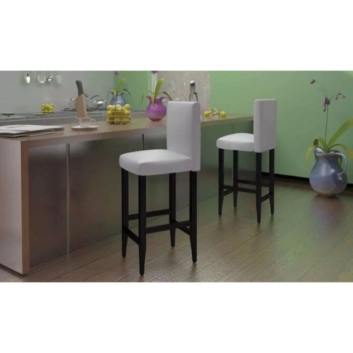 Tabourets de bar lot de 2 blanc similicuir – Image 1