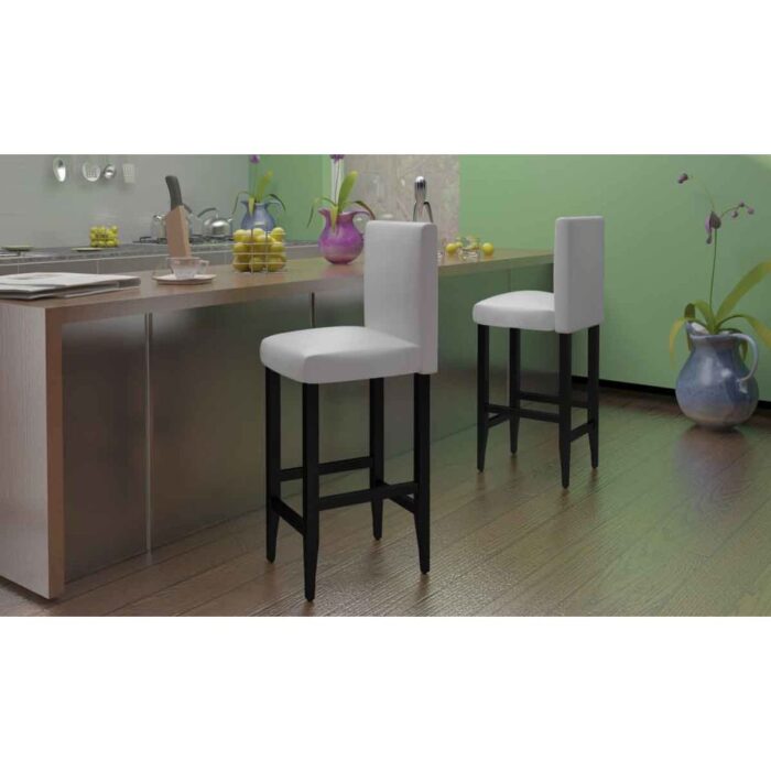 Tabourets de bar lot de 6 blanc similicuir – Image 1