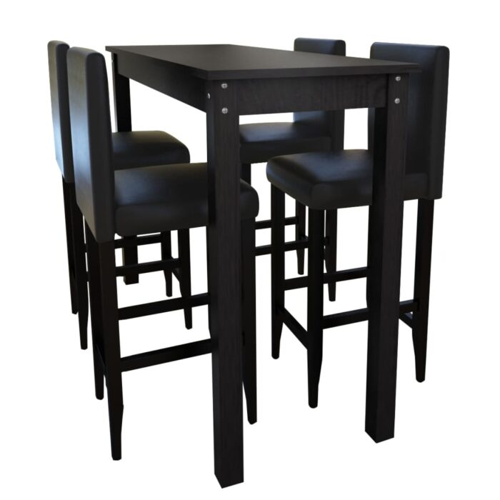 Set de 1 table de bar et 4 tabourets noir – Image 1
