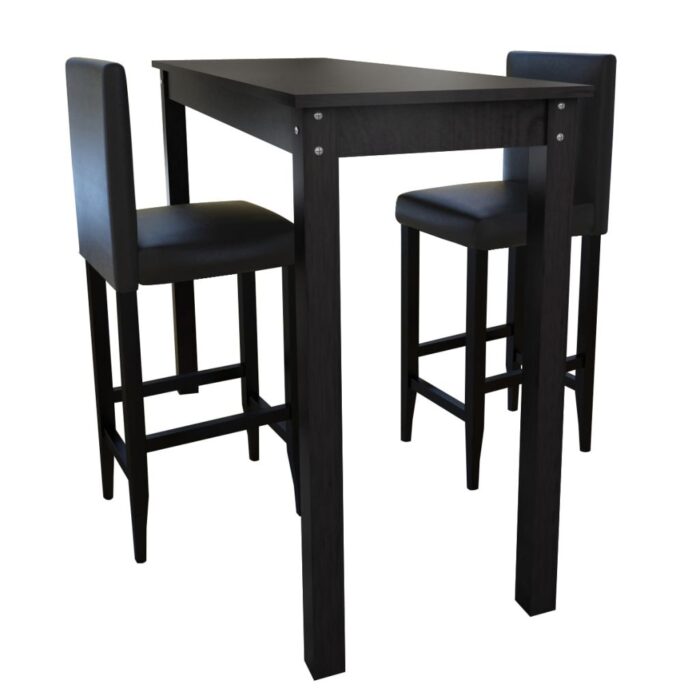 Set de 1 table de bar et 2 tabourets noir – Image 1