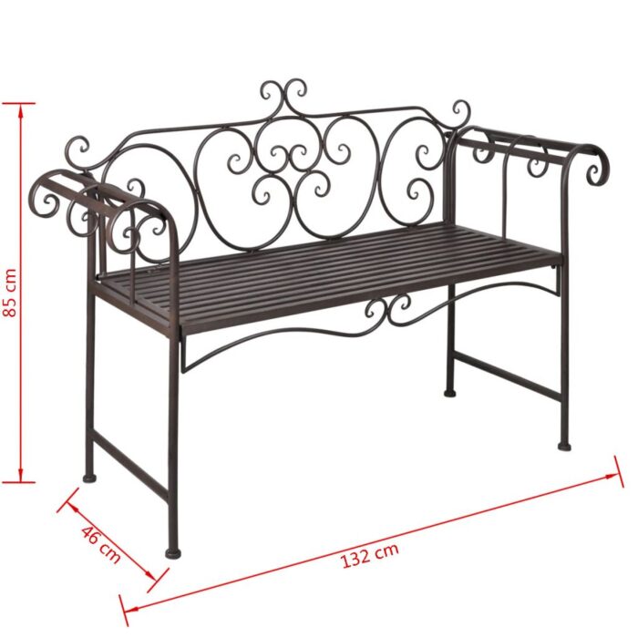 Banc de jardin 132 cm Acier Antique Marron – Image 4