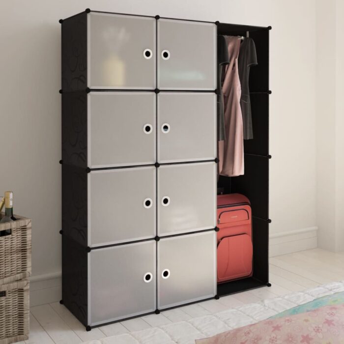 Armoire modulaire 9 compartiments noir et blanc 109x36,5x143 cm – Image 1