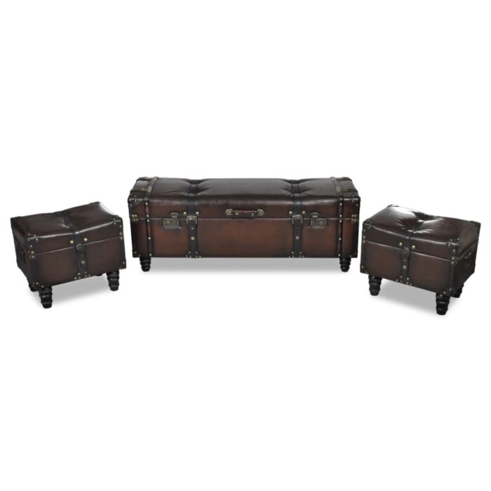 Ensemble de bancs de rangement 3 pcs Marron – Image 1
