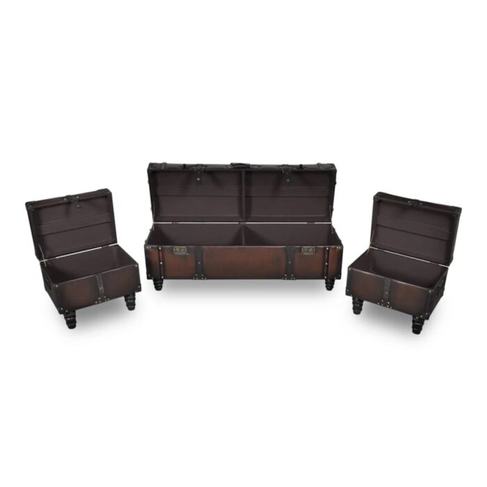 Ensemble de bancs de rangement 3 pcs Marron – Image 3