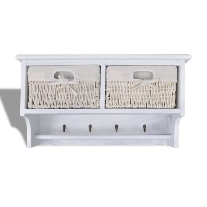 Porte-manteau Blanc 60x23,5x33 cm Bois de Paulownia – Image 4