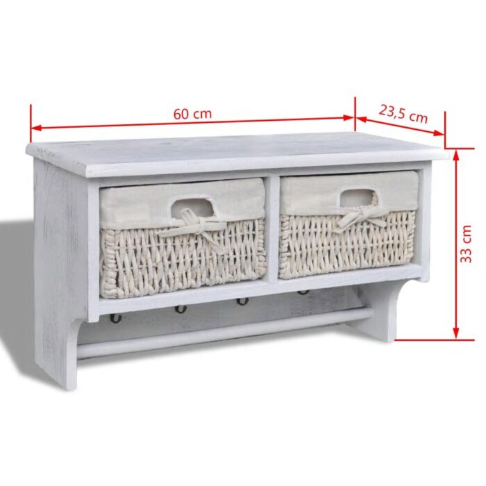 Porte-manteau Blanc 60x23,5x33 cm Bois de Paulownia – Image 7