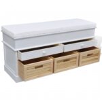 Banc d'entrée et de rangement avec coussin 2 tiroirs Blanc – Image 2