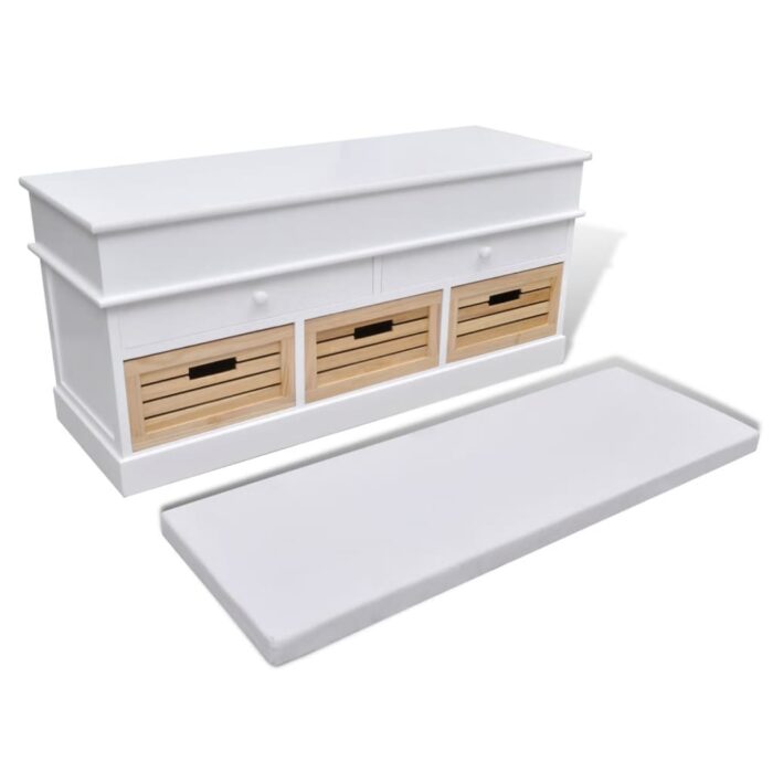 Banc d'entrée et de rangement avec coussin 2 tiroirs Blanc – Image 3