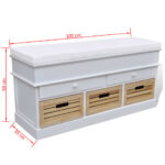 Banc d'entrée et de rangement avec coussin 2 tiroirs Blanc – Image 5
