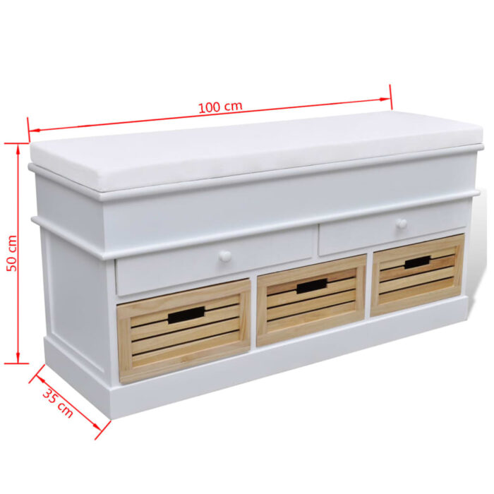 Banc d'entrée et de rangement avec coussin 2 tiroirs Blanc – Image 5