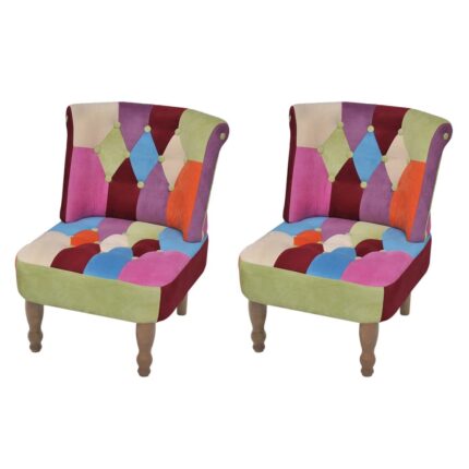 Chaises en style français lot de 2 avec design patchwork tissu