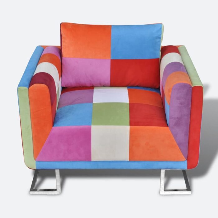 Fauteuil cube avec design de patchwork Chrome Tissu – Image 2