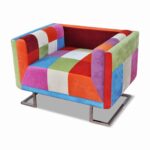 Fauteuil cube avec design de patchwork Chrome Tissu – Image 3