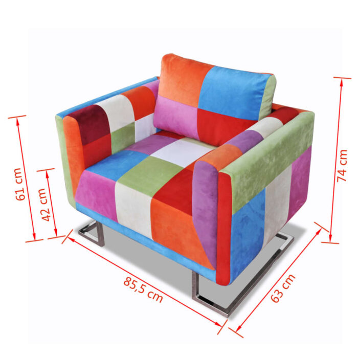 Fauteuil cube avec design de patchwork Chrome Tissu – Image 7