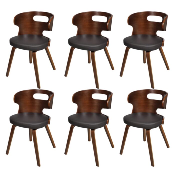 Chaises à manger lot de 6 marron similicuir – Image 1