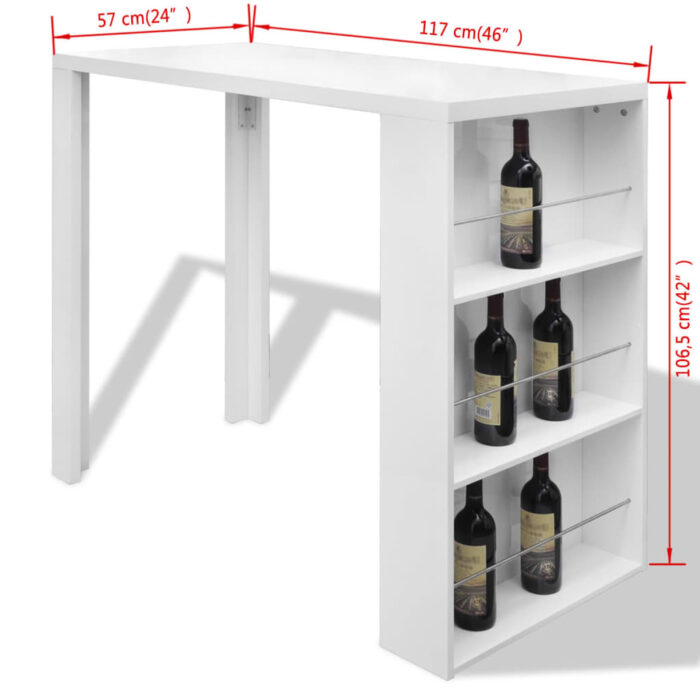 Table de bar MDF avec casier à bouteilles Blanc haut brillance – Image 4