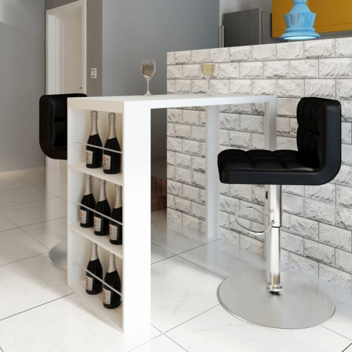 Table de bar MDF avec casier à bouteilles Blanc haut brillance – Image 1