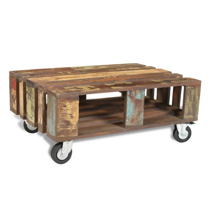 Table basse avec 4 roulettes Bois recyclé – Image 2