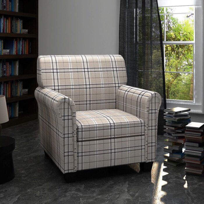 Fauteuil avec coussin Crème Tissu – Image 1