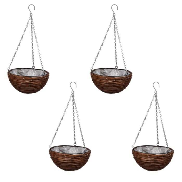 Lot de 4 Paniers Supsendus en Saule avec Fonds et Chaine Pendante – Image 1