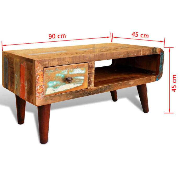Table basse avec bord incurvé et 1 tiroir Bois de récupération – Image 11