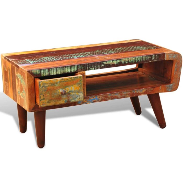 Table basse avec bord incurvé et 1 tiroir Bois de récupération – Image 4