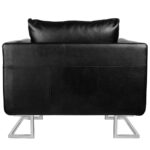 Fauteuil cube avec pieds chromés Noir Similicuir – Image 2
