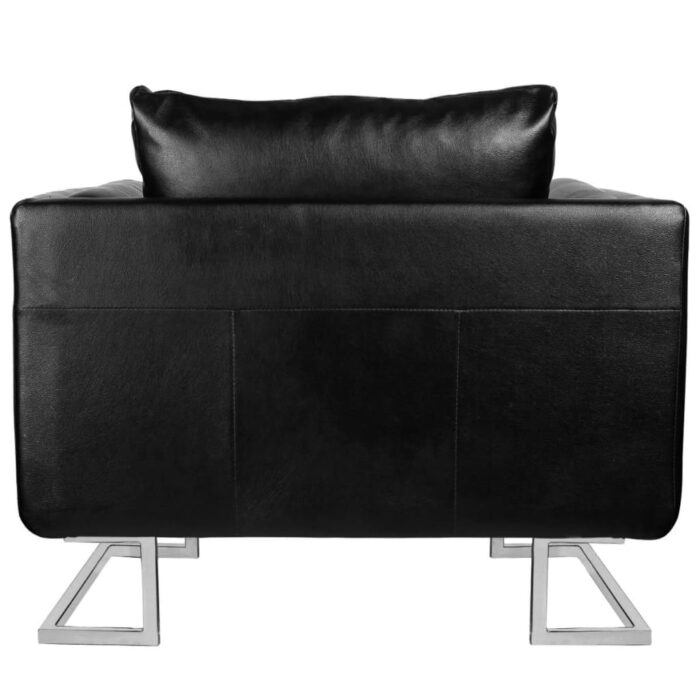 Fauteuil cube avec pieds chromés Noir Similicuir – Image 2