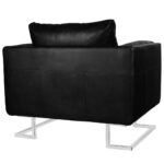 Fauteuil cube avec pieds chromés Noir Similicuir – Image 3