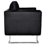 Fauteuil cube avec pieds chromés Noir Similicuir – Image 4
