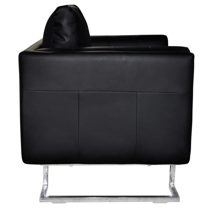 Fauteuil cube avec pieds chromés Noir Similicuir – Image 4