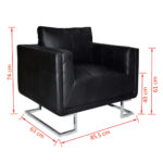 Fauteuil cube avec pieds chromés Noir Similicuir – Image 5