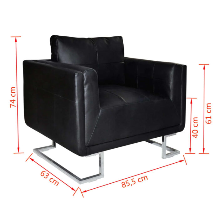 Fauteuil cube avec pieds chromés Noir Similicuir – Image 5