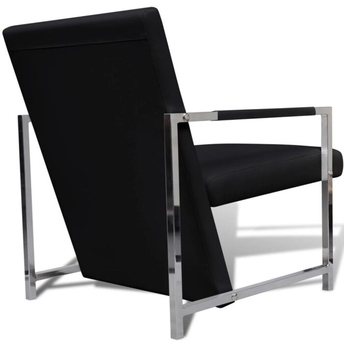Fauteuil avec pieds chromés Noir Similicuir – Image 2
