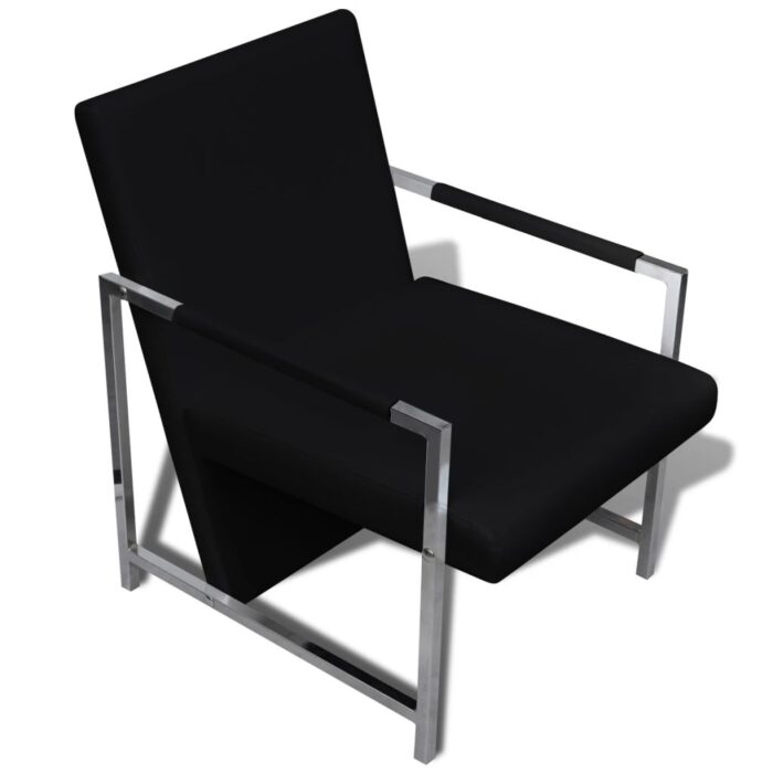 Fauteuil avec pieds chromés Noir Similicuir – Image 3