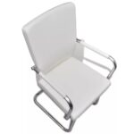 Chaises à manger cantilever lot de 6 blanc similicuir – Image 3