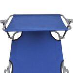 Chaise longue pliable avec auvent acier et tissu bleu – Image 4