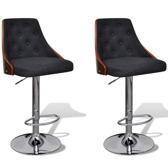 Tabourets de bar lot de 2 bois courbé et tissu – Image 1