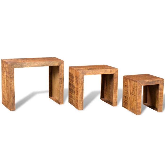 Table gigogne 3 pcs Bois massif de manguier – Image 4