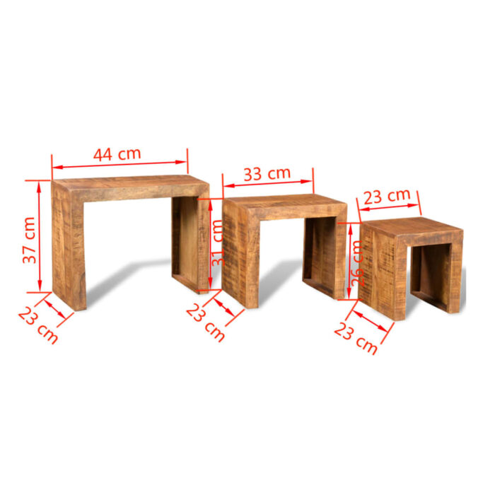 Table gigogne 3 pcs Bois massif de manguier – Image 5