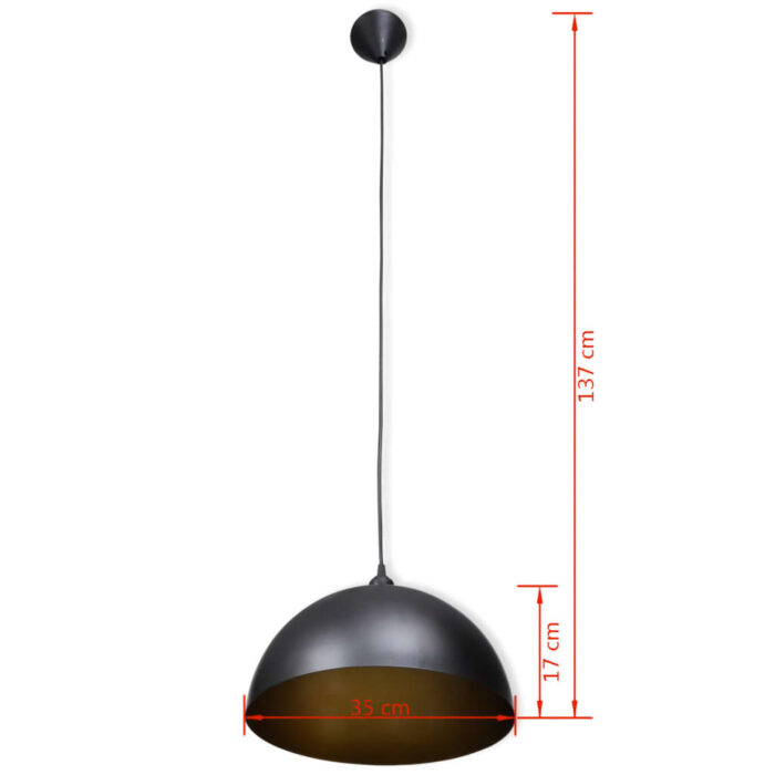 Plafonniers 2 pcs Hauteur réglable Semi-sphérique Noir – Image 7