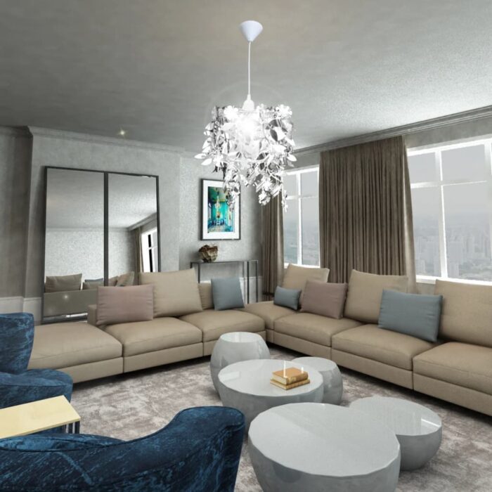 Lustre suspendu à feuilles paillette 21,5 x 30 cm Argenté – Image 5