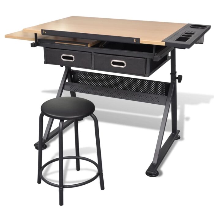 Table à dessin inclinable 2 tiroirs et tabouret – Image 3