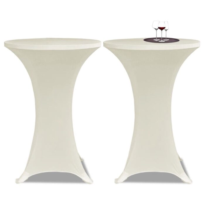 Housse de table Ø 60 cm Crème extensible 2 pcs – Image 1