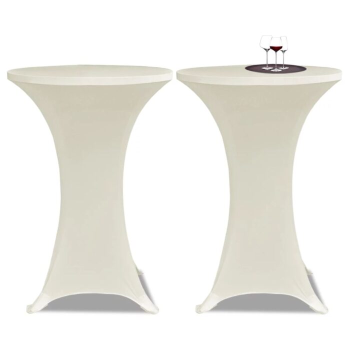 Housse de table Ø 80 cm Crème extensible 2 pcs – Image 1